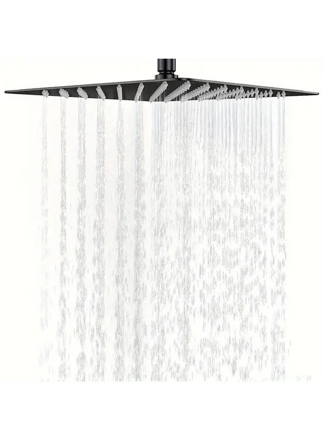 Matt Black 12 Inch Square Rain Shower Head 304 Stainless Steel High Pressure Easy Installation - Image 2